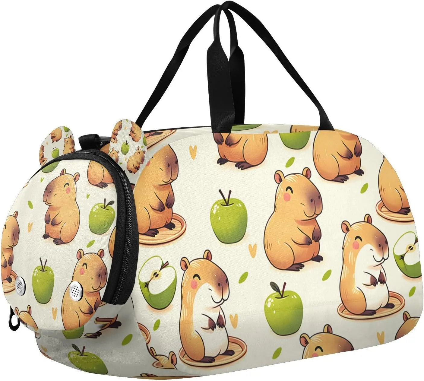 Travel Duffle Bag for Kids Boys Girls Capybara Green Sports Bag Overnighter Duffle Sleepover Weekender with Shoes Compartment