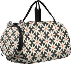 Travel Duffle Bag for Kids Boys Girls Daisy White Retro Black Sports Bag Overnighter Duffle Sleepover Weekender with Shoes Compartment