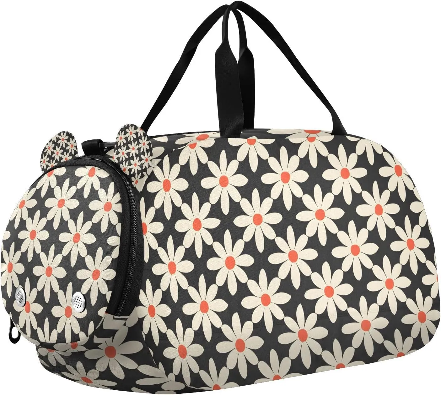 Travel Duffle Bag for Kids Boys Girls Daisy White Retro Black Sports Bag Overnighter Duffle Sleepover Weekender with Shoes Compartment