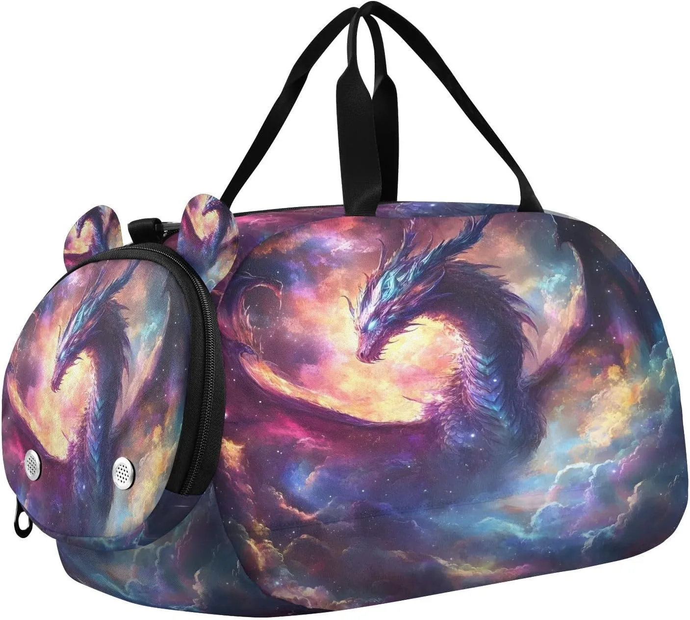 Travel Duffle Bag for Kids Boys Girls Dragon Colorful Space Galaxy Sports Bag Overnighter Duffle Sleepover Weekender with Shoes Compartment