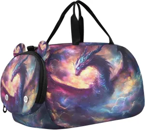 Travel Duffle Bag for Kids Boys Girls Dragon Colorful Space Galaxy Sports Bag Overnighter Duffle Sleepover Weekender with Shoes Compartment