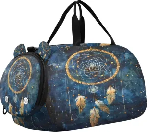 Travel Duffle Bag for Kids Boys Girls Dream Catcher Blue Galaxy Sports Bag Overnighter Duffle Sleepover Weekender with Shoes Compartment