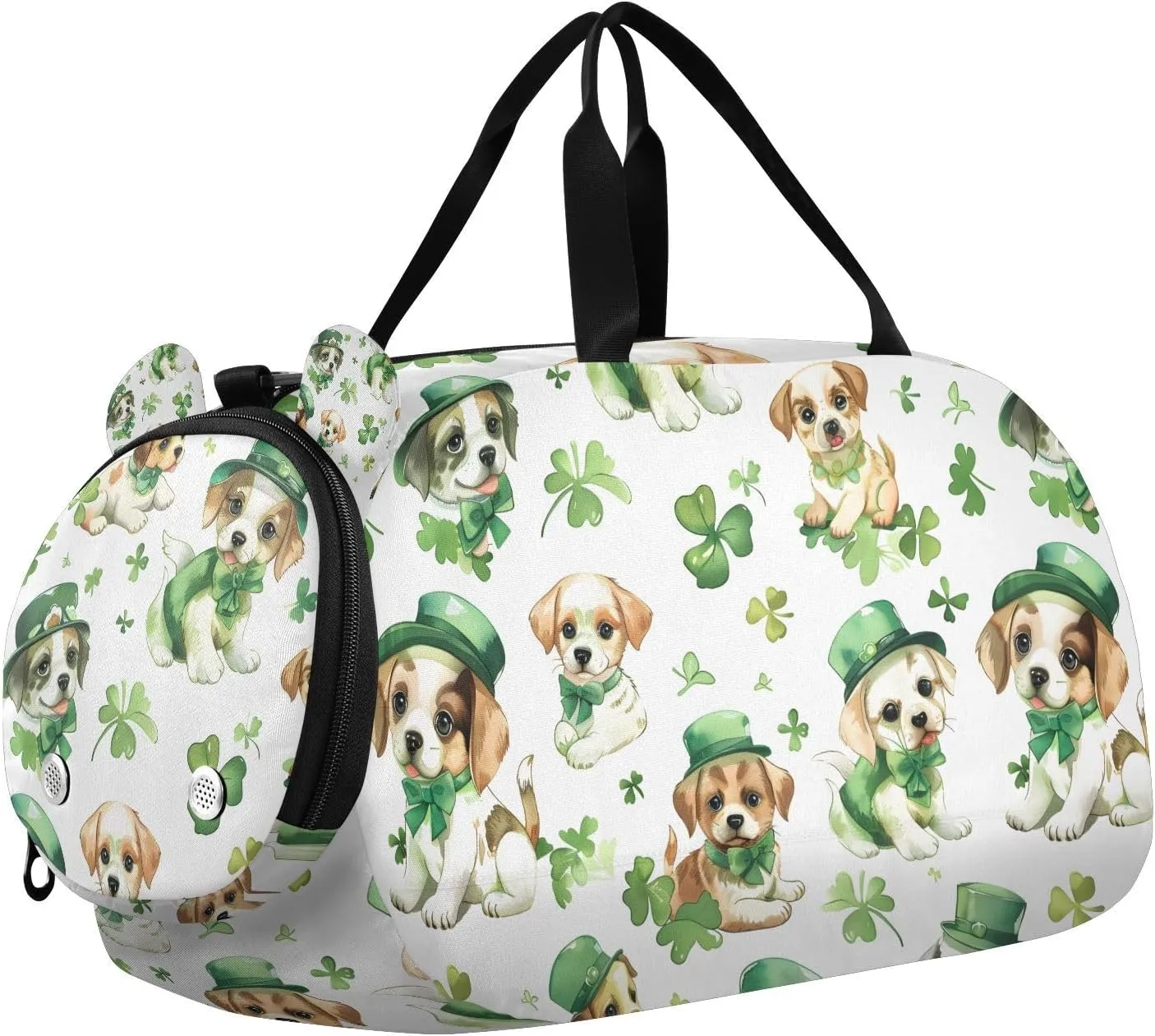 Travel Duffle Bag for Kids Boys Girls Four-leaf Clover Dog Sports Bag Overnighter Duffle Sleepover Weekender with Shoes Compartment