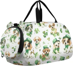 Travel Duffle Bag for Kids Boys Girls Four-leaf Clover Dog Sports Bag Overnighter Duffle Sleepover Weekender with Shoes Compartment