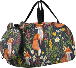 Travel Duffle Bag for Kids Boys Girls Fox Animal Forest Sports Bag Overnighter Duffle Sleepover Weekender with Shoes Compartment