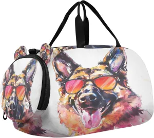 Travel Duffle Bag for Kids Boys Girls German Shepherd Watercolour Dog Head Sports Bag Overnighter Duffle Sleepover Weekender with Shoes Compartment