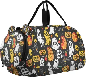 Travel Duffle Bag for Kids Boys Girls Halloween Ghost Pumpkin Sports Bag Overnighter Duffle Sleepover Weekender with Shoes Compartment