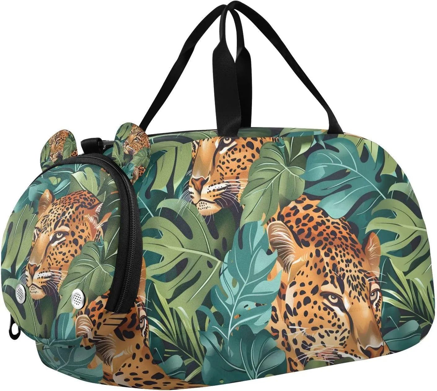 Travel Duffle Bag for Kids Boys Girls Leopard Tropical Palm Leaves Cheetah Sports Bag Overnighter Duffle Sleepover Weekender with Shoes Compartment