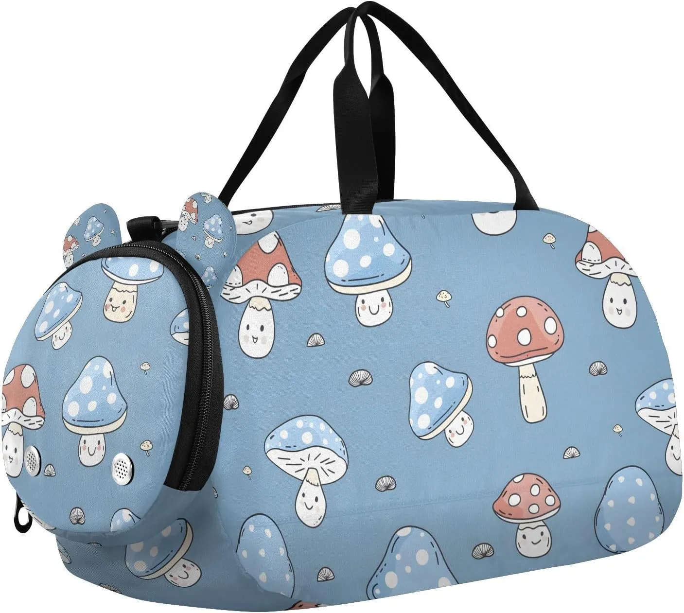 Travel Duffle Bag for Kids Boys Girls Mushrooms Blue Sports Bag Overnighter Duffle Sleepover Weekender with Shoes Compartment
