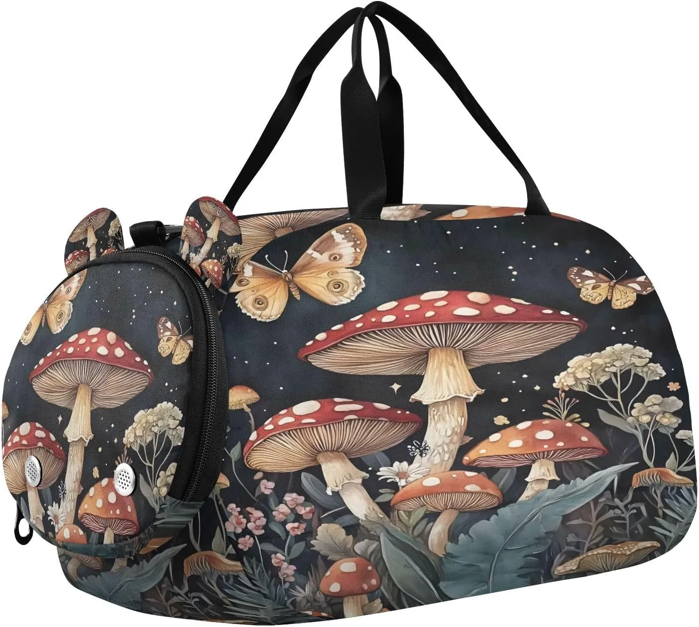 Travel Duffle Bag for Kids Boys Girls Mushrooms Floral Butterflies Sports Bag Overnighter Duffle Sleepover Weekender with Shoes Compartment