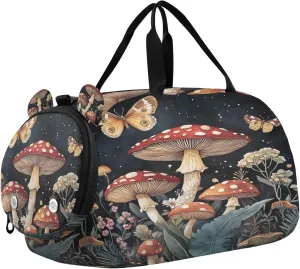 Travel Duffle Bag for Kids Boys Girls Mushrooms Floral Butterflies Sports Bag Overnighter Duffle Sleepover Weekender with Shoes Compartment