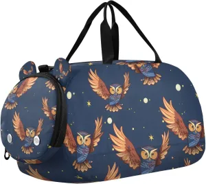Travel Duffle Bag for Kids Boys Girls Owl Boho Aztec Sports Bag Overnighter Duffle Sleepover Weekender with Shoes Compartment