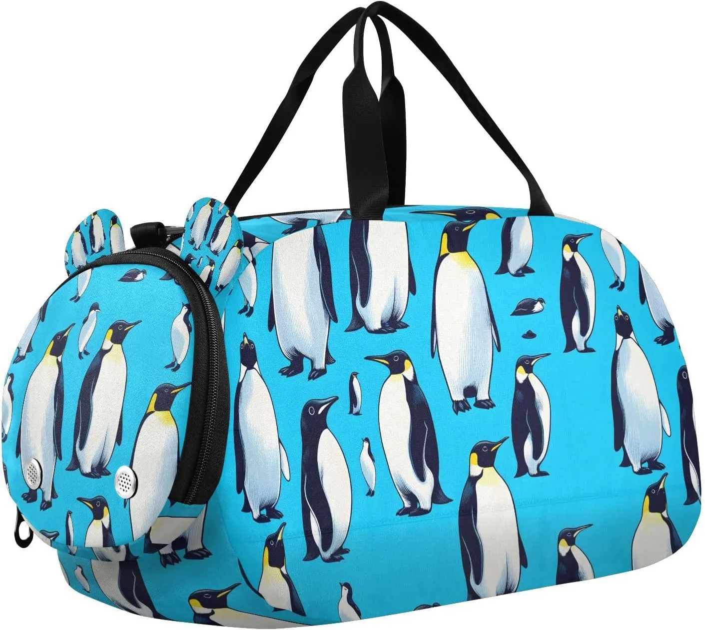 Travel Duffle Bag for Kids Boys Girls Penguin Animal Blue Ocean Sports Bag Overnighter Duffle Sleepover Weekender with Shoes Compartment