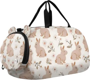 Travel Duffle Bag for Kids Boys Girls Rabbits Forest Animal Bunny Sports Bag Overnighter Duffle Sleepover Weekender with Shoes Compartment