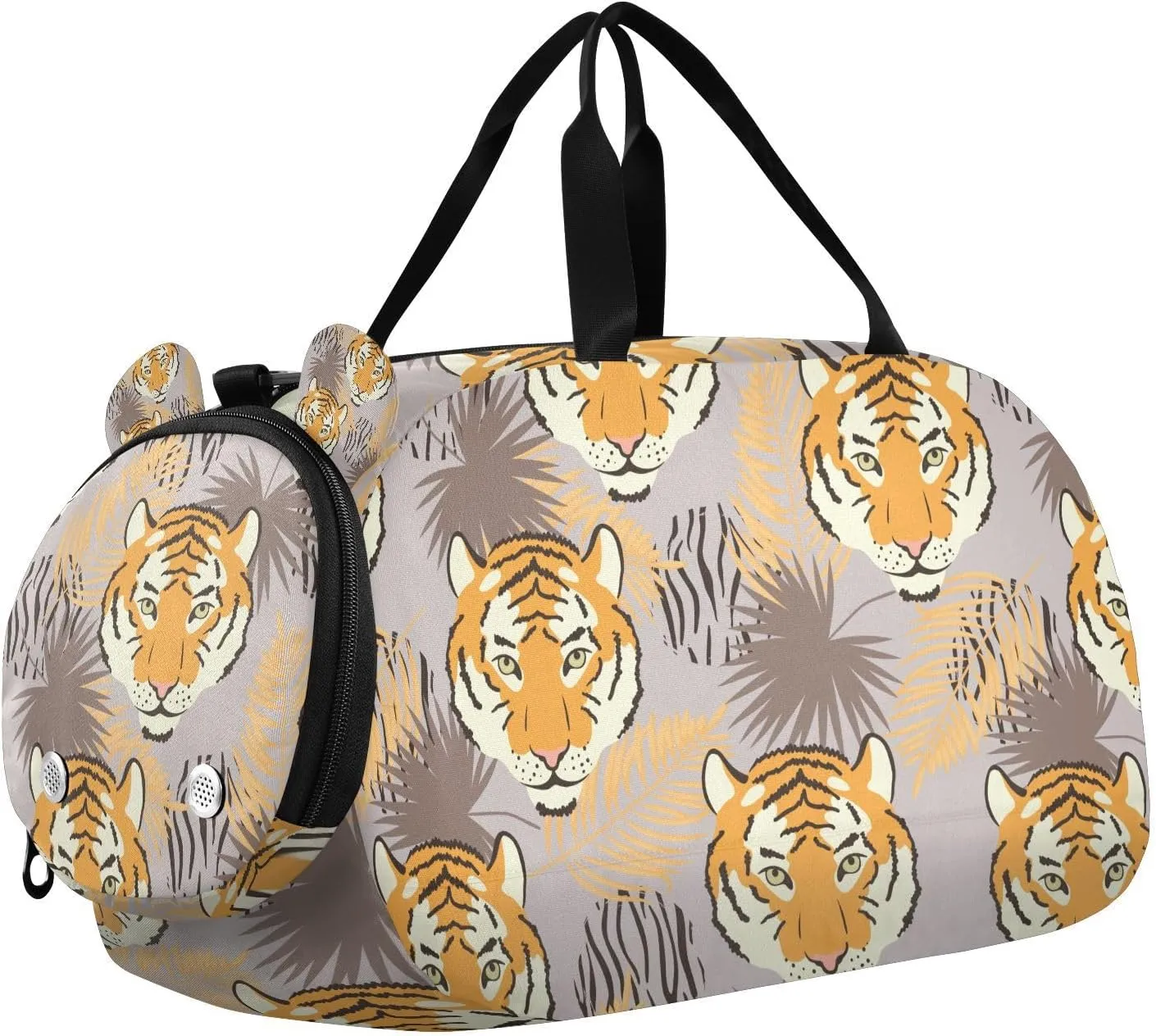 Travel Duffle Bag for Kids Boys Girls Tiger Tropical Animal Sports Bag Overnighter Duffle Sleepover Weekender with Shoes Compartment