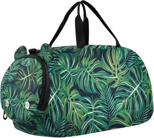 Travel Duffle Bag for Kids Boys Girls Tropical Palm Leaves Green Sports Bag Overnighter Duffle Sleepover Weekender with Shoes Compartment