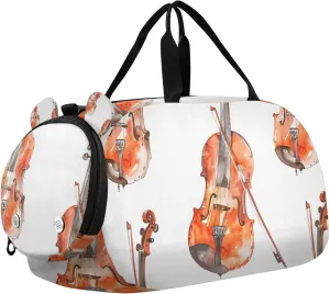 Travel Duffle Bag for Kids Boys Girls Violin White Sports Bag Overnighter Duffle Sleepover Weekender with Shoes Compartment