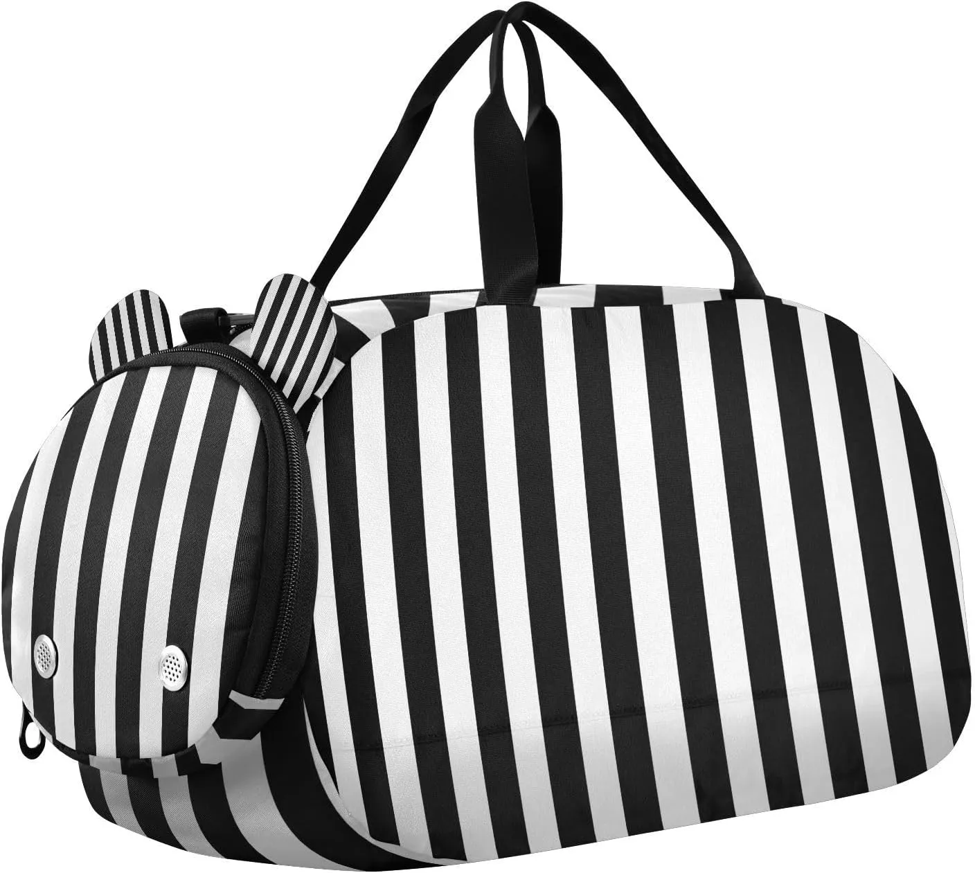 Travel Duffle Bag for Kids Boys Girls White Black Stripe Sports Bag Overnighter Duffle Sleepover Weekender with Shoes Compartment