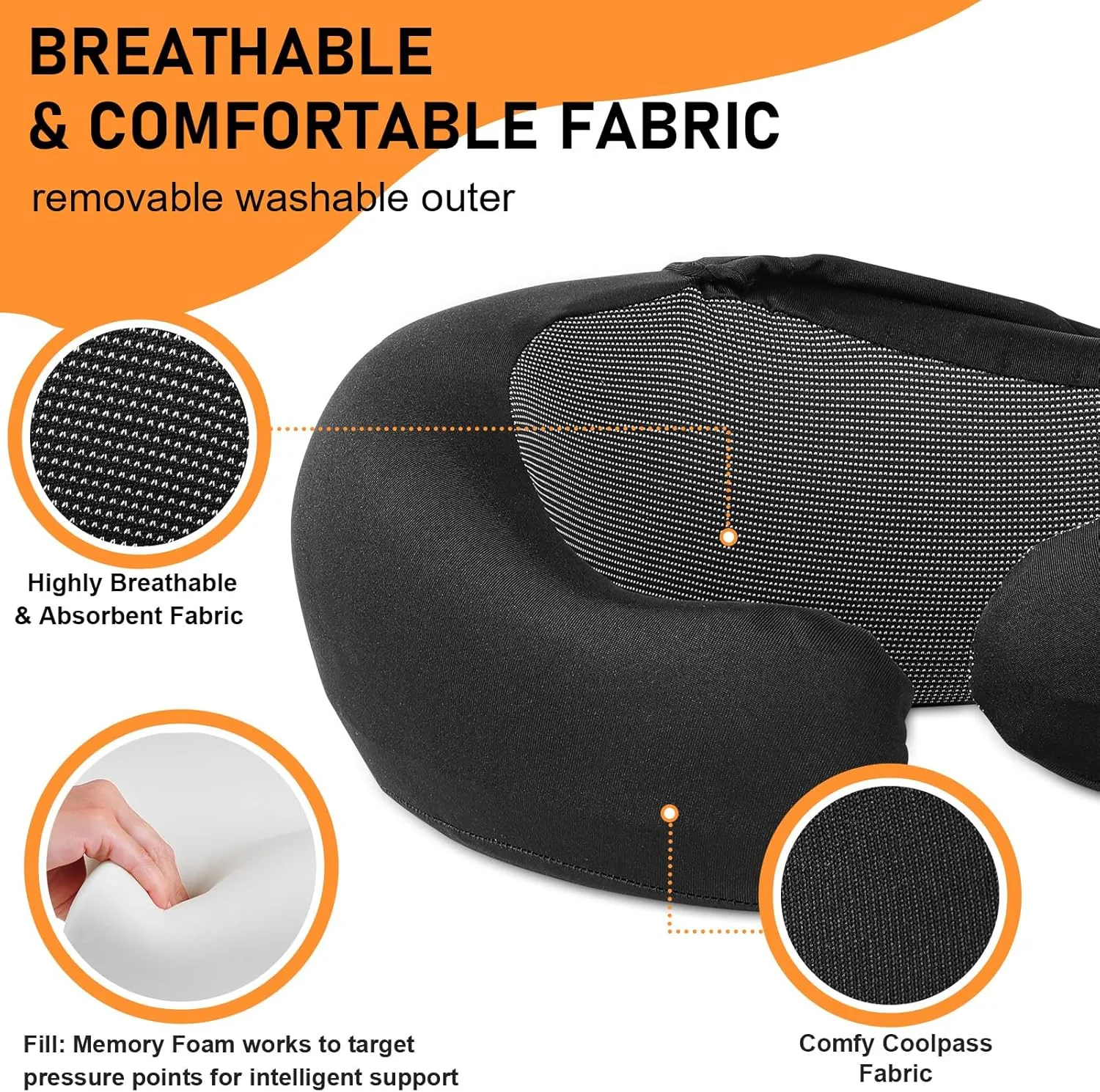 Travel Pillow - Hooded Neck Pillow Airplane, Memory Foam Pillow for Plane, Office, Cars Sleeping, Long Flight Must Haves, Road Trip Essentials Accessories for Adults (Black)