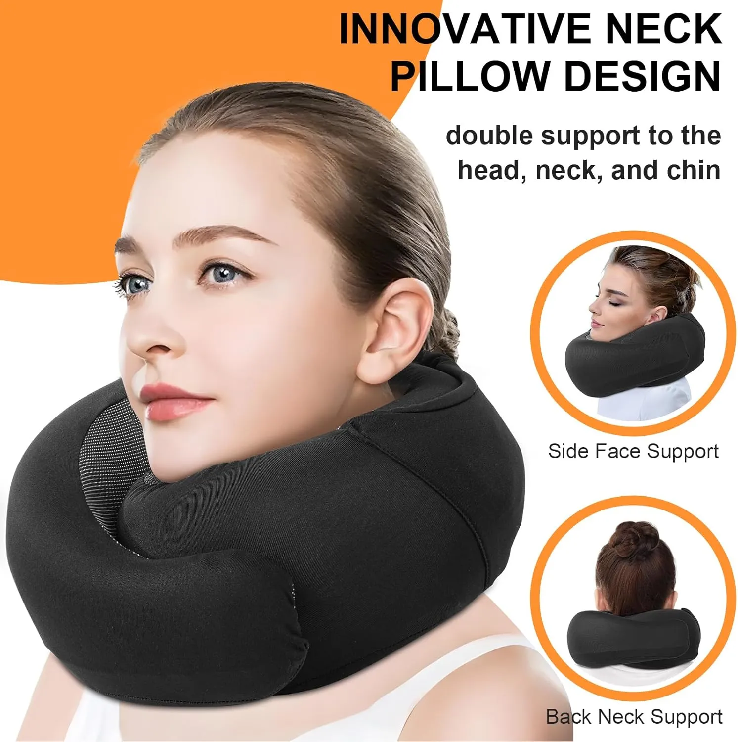Travel Pillow - Hooded Neck Pillow Airplane, Memory Foam Pillow for Plane, Office, Cars Sleeping, Long Flight Must Haves, Road Trip Essentials Accessories for Adults (Black)
