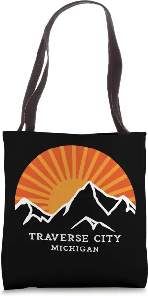 Traverse City Michigan Retro Sunset Mountains Vintage Sun Tote Bag