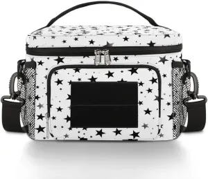 TropicalLife Black White Stars Lunch Box for Men Women Star Tactical Lunch Bag Leakproof Insulated Lunch Cooler with Shoulder Strap for Adult Work, Picnic, Camping