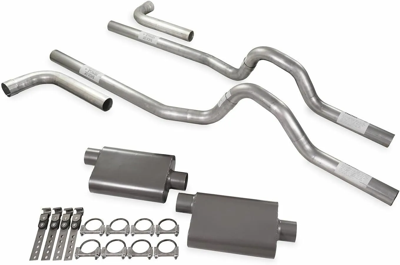 Truck Exhaust Kits - Shop Line Dual Exhaust System 2.5 inch Aluminized 2 Chamber Mufflers Side Exit Fits C/K 10 Half Ton 73 to 80