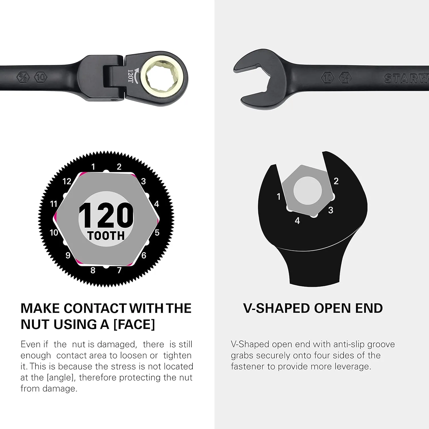 TRUE MECHANIC™ 5Pc. 120T SAE&Metric Flexible Ratcheting Wrench Set, Professional, With Roll-Up Pouch Bag