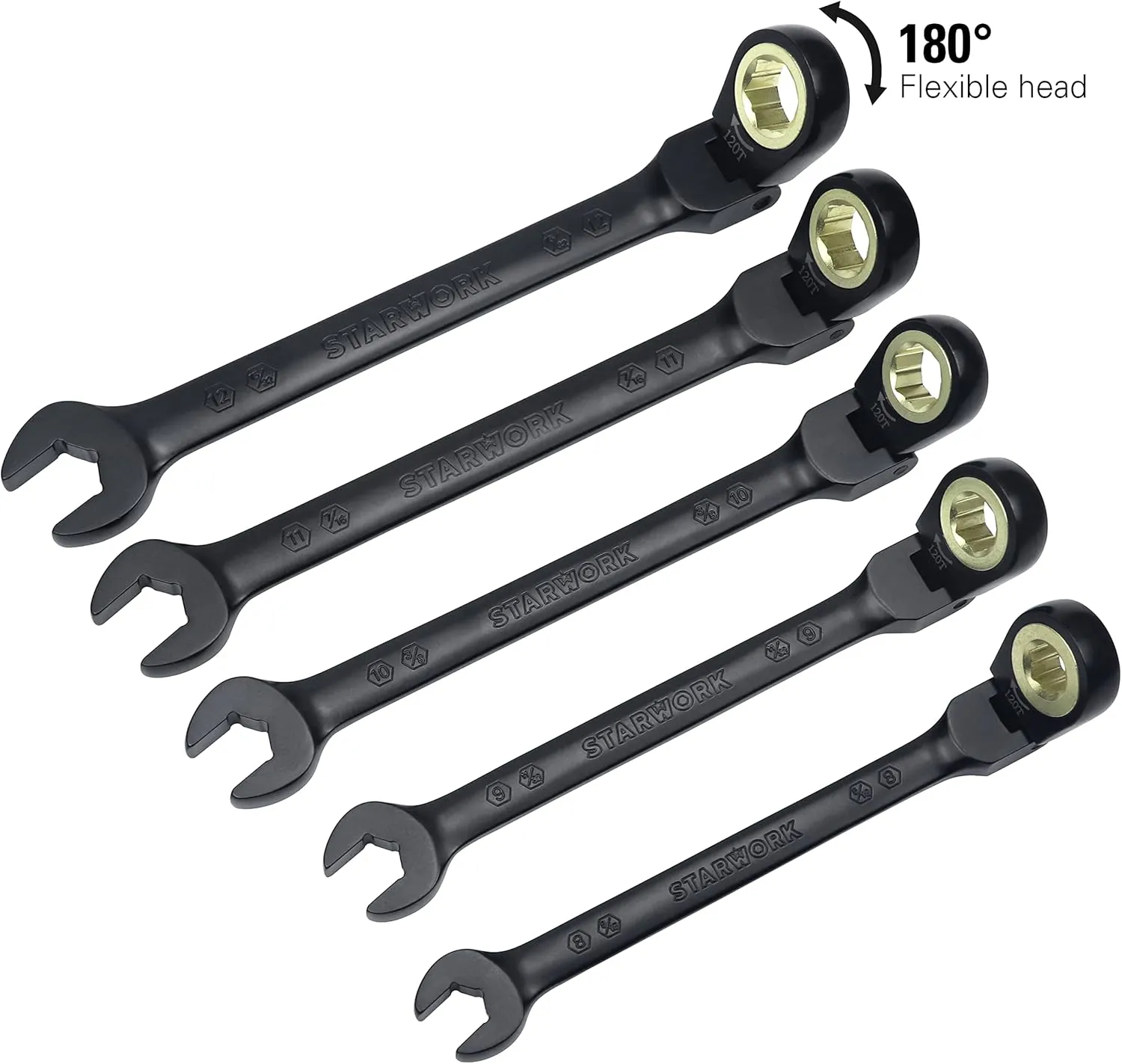 TRUE MECHANIC™ 5Pc. 120T SAE&Metric Flexible Ratcheting Wrench Set, Professional, With Roll-Up Pouch Bag
