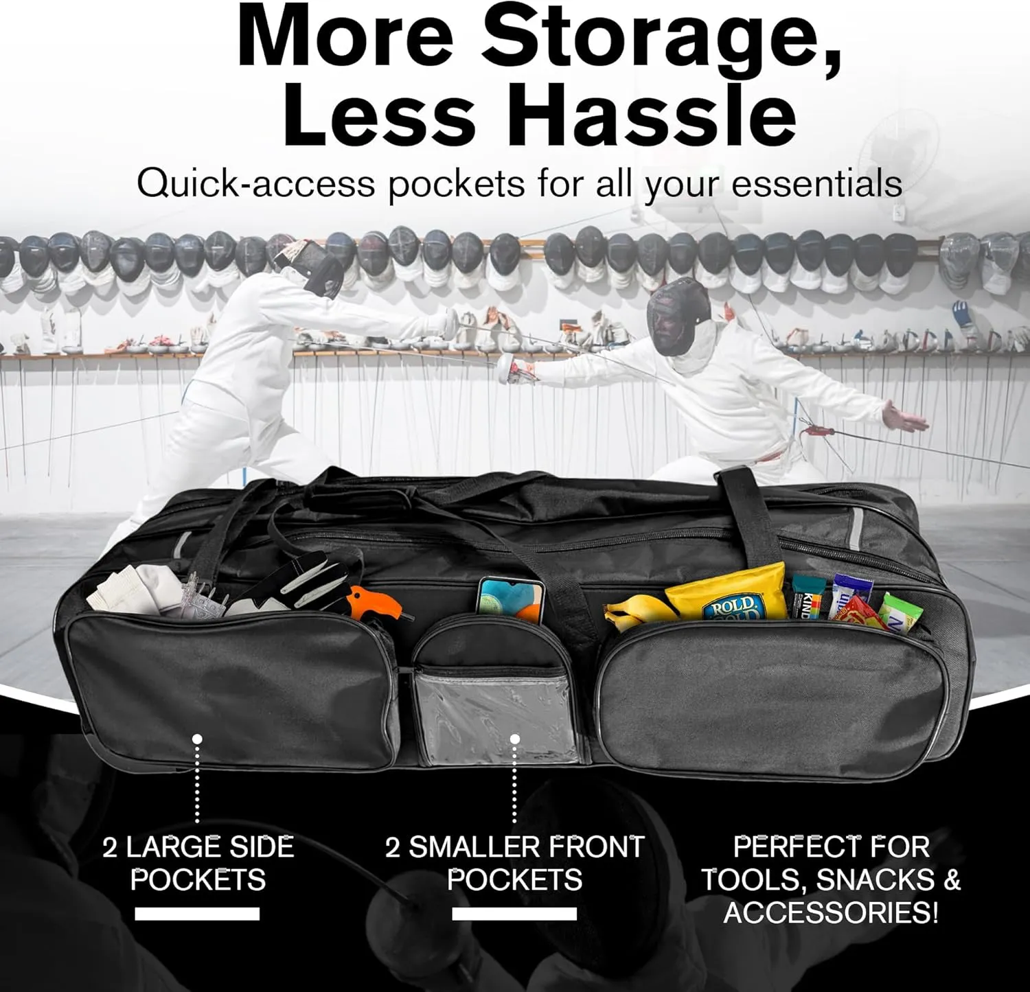 Two Compartment Fencing Bag, Carry Sports Equipment Bag for Foil Epee and Saber, Travel Gear, Competition Bag with Straps, Elite Competition Bag