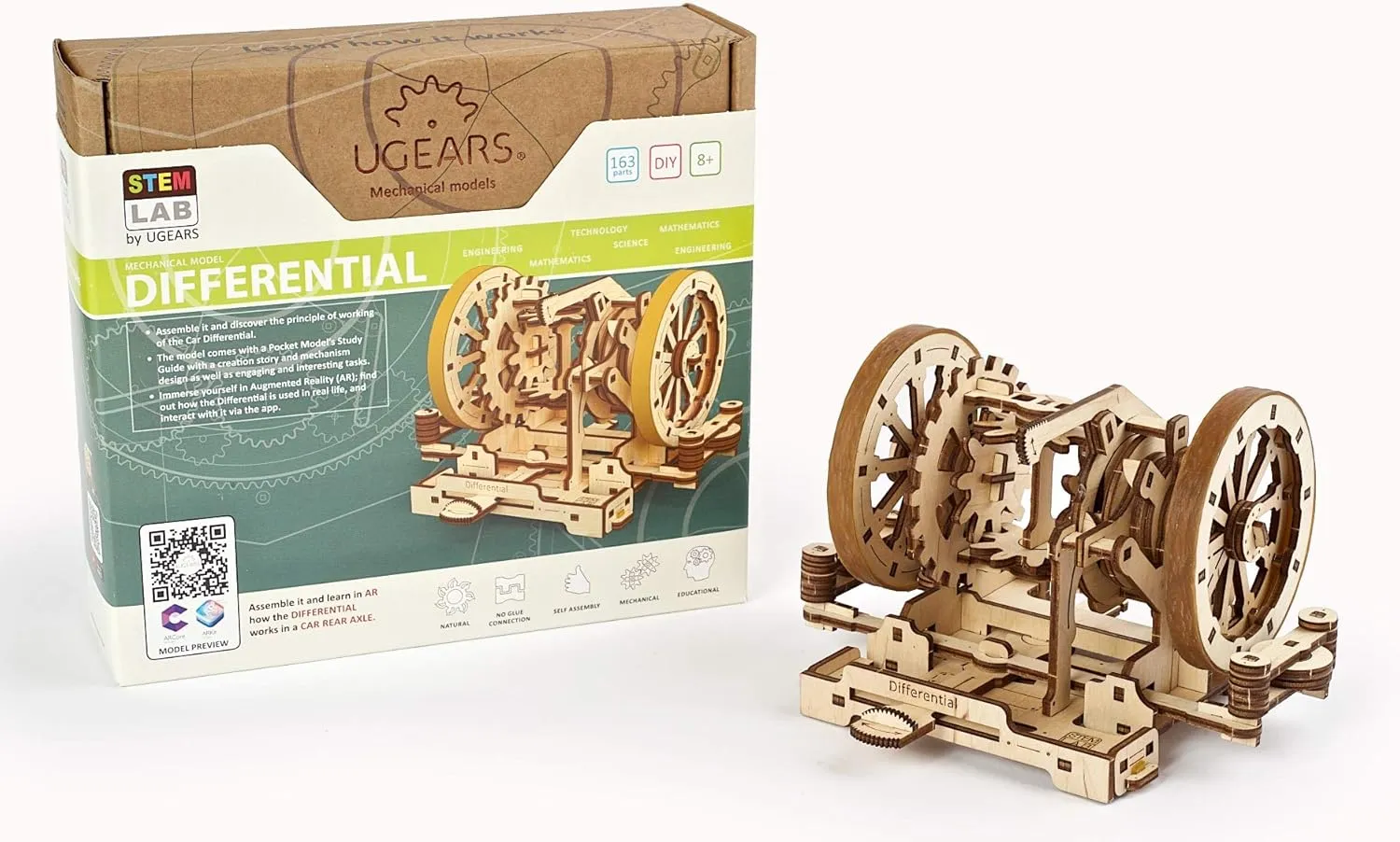 UGEARS STEM Differential Model Kit - Creative Wooden Model Kits for Adults, Teens and Children - DIY Mechanical Science Kit for Self Assembly - Unique Educational and Engineering 3D Puzzles with App