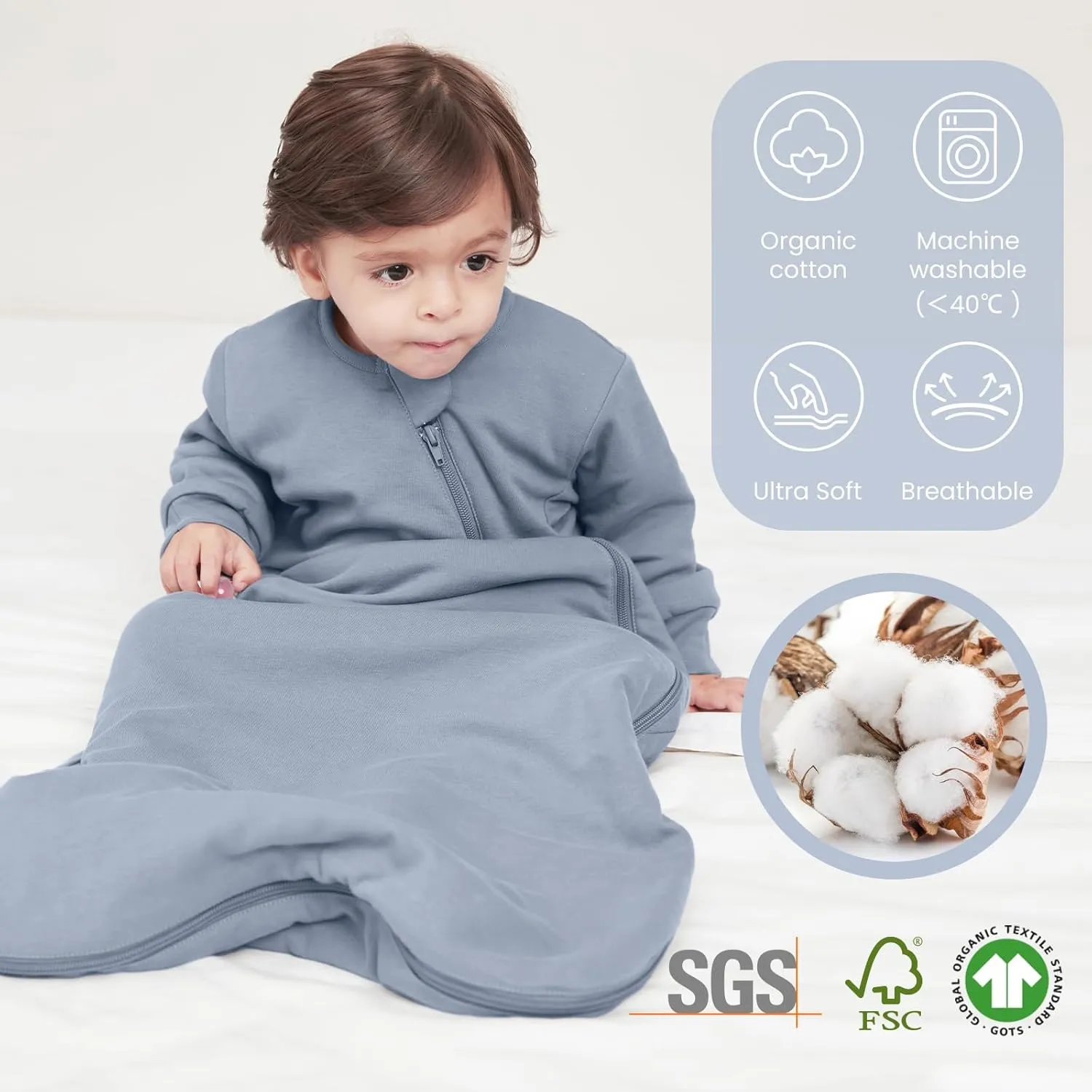 Unisex Sleeping Bag for Toddlers 3.5 Tog Sleep Sack 18-36Months, Long Sleeve Sleep Sack, Wearable Blanket, One Piece with Sleeves, Gifts