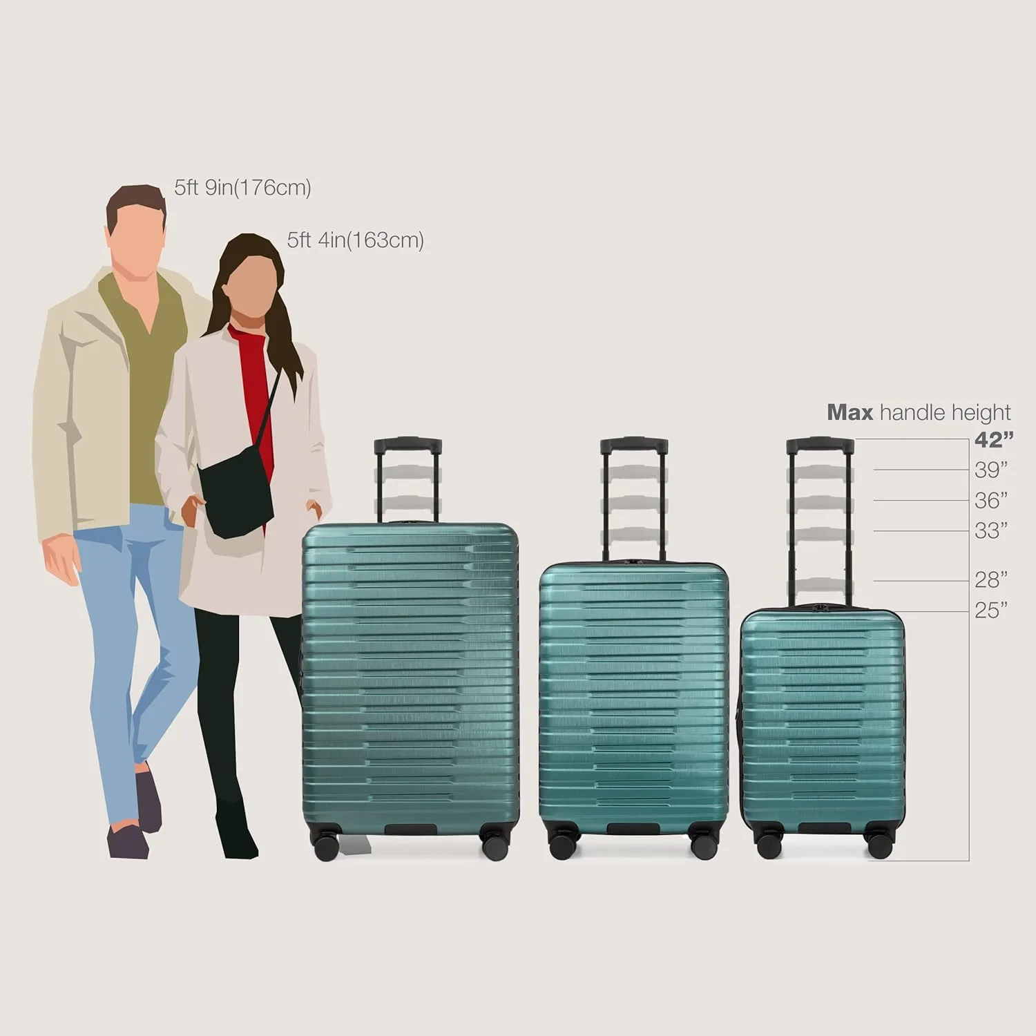 U.S. Traveler Boren Polycarbonate Hardside Rugged Travel Suitcase Luggage with 8 Spinner Wheels, Aluminum Handle, Teal, Checked-Medium 26-Inch