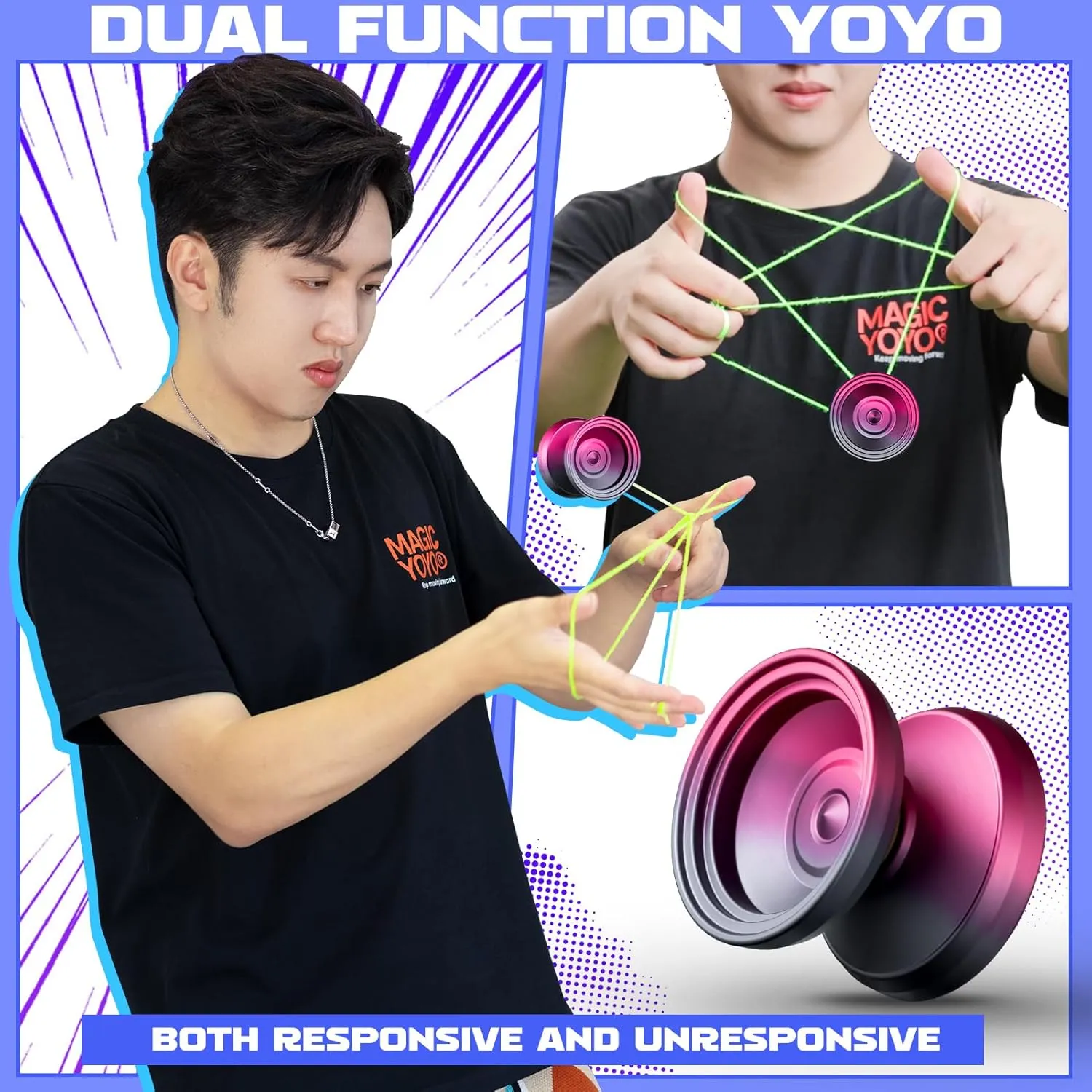 V8 Yoyo Professional Yoyo for Kids Beginners, Responsive Yo Yo Dual Purple Yo-yo Replacement Unresponsive Yo-yo Bearing for Adults   12 Strings, Case Bag, Removal Tool (Grey Red)