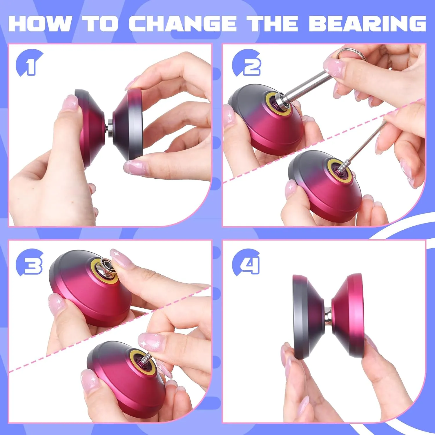 V8 Yoyo Professional Yoyo for Kids Beginners, Responsive Yo Yo Dual Purple Yo-yo Replacement Unresponsive Yo-yo Bearing for Adults   12 Strings, Case Bag, Removal Tool (Grey Red)