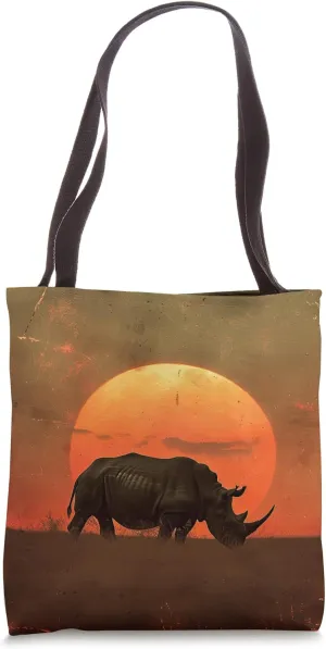 Vintage Sunset Rhinoceros Tote Bag