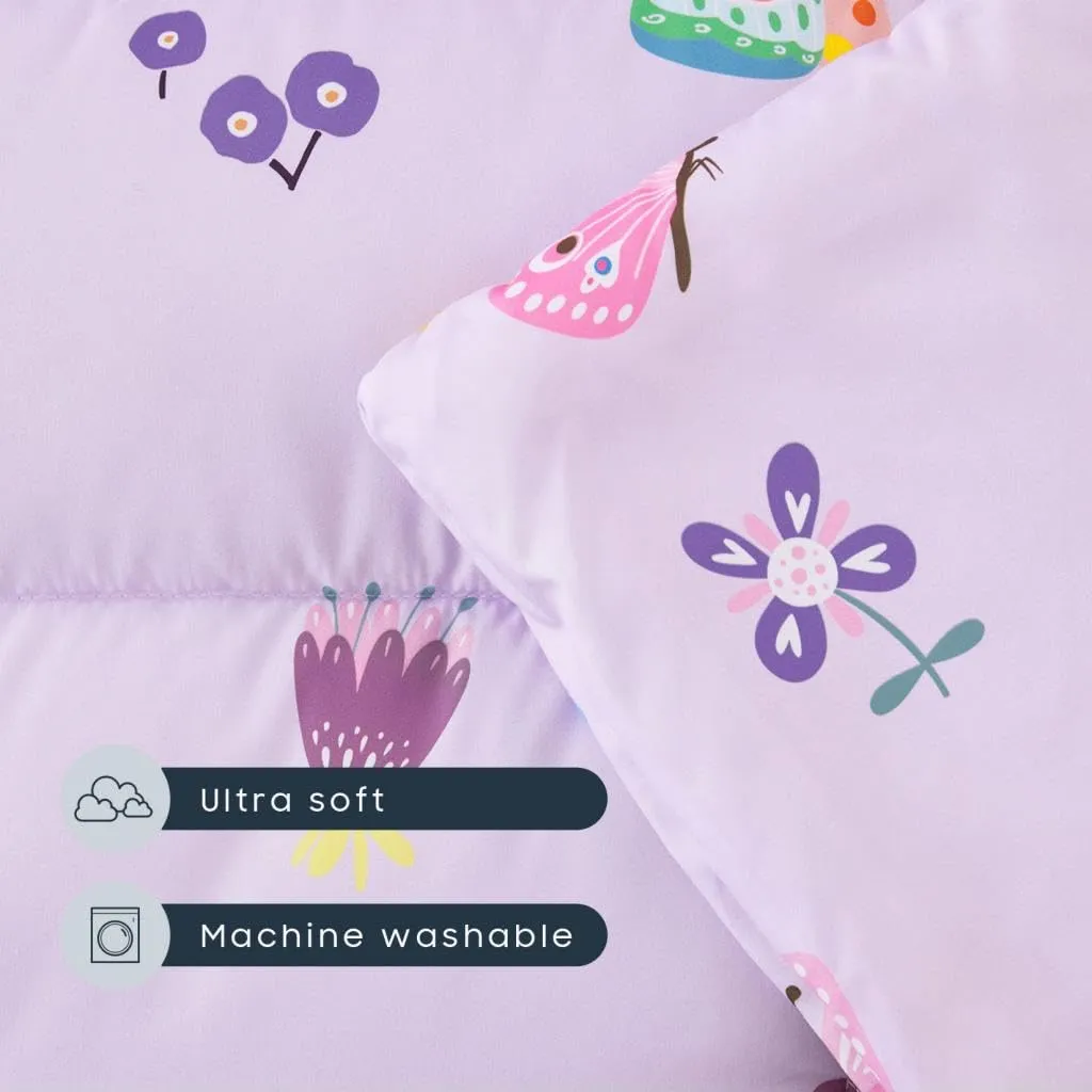 Wake In Cloud - Toddler Nap Mat with Pillow and Blanket, for Kids Girls in Kindergarten Daycare Preschool Pre K, Roll Up Sleeping Bag, Cute Butterfly Flowers, Purple, Extra Long