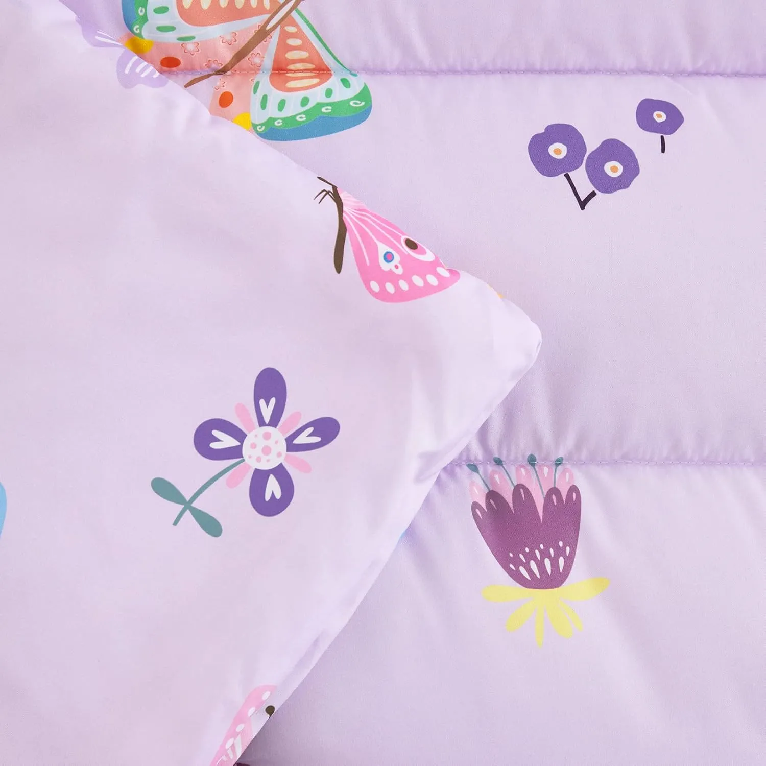 Wake In Cloud - Toddler Nap Mat with Pillow and Blanket, for Kids Girls in Kindergarten Daycare Preschool Pre K, Roll Up Sleeping Bag, Cute Butterfly Flowers, Purple, Extra Long