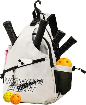 Warping Point Pickleball Bag, Adjustable Large Capacity Pickleball Crossbody Backpack for Women Men, Sling Padel Bag Hold 2 to 4 Paddles with Multiple Compartments, Wet & Safety Pocket Fence Hook