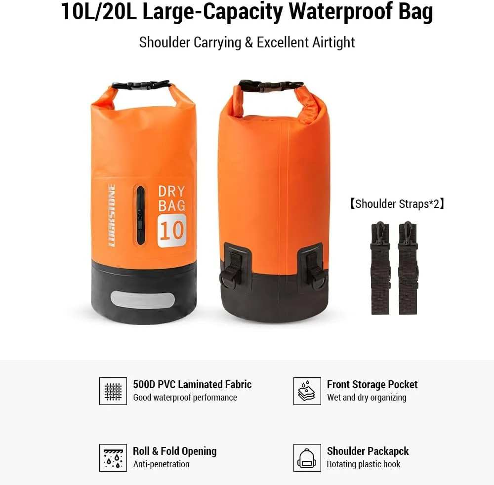 Waterproof Dry Bag 10L/20L Large- acity Bucket Bag with Shoulder Straps Lightweight Bac ack for Rafting, Swimming, Kayaking, Camping
