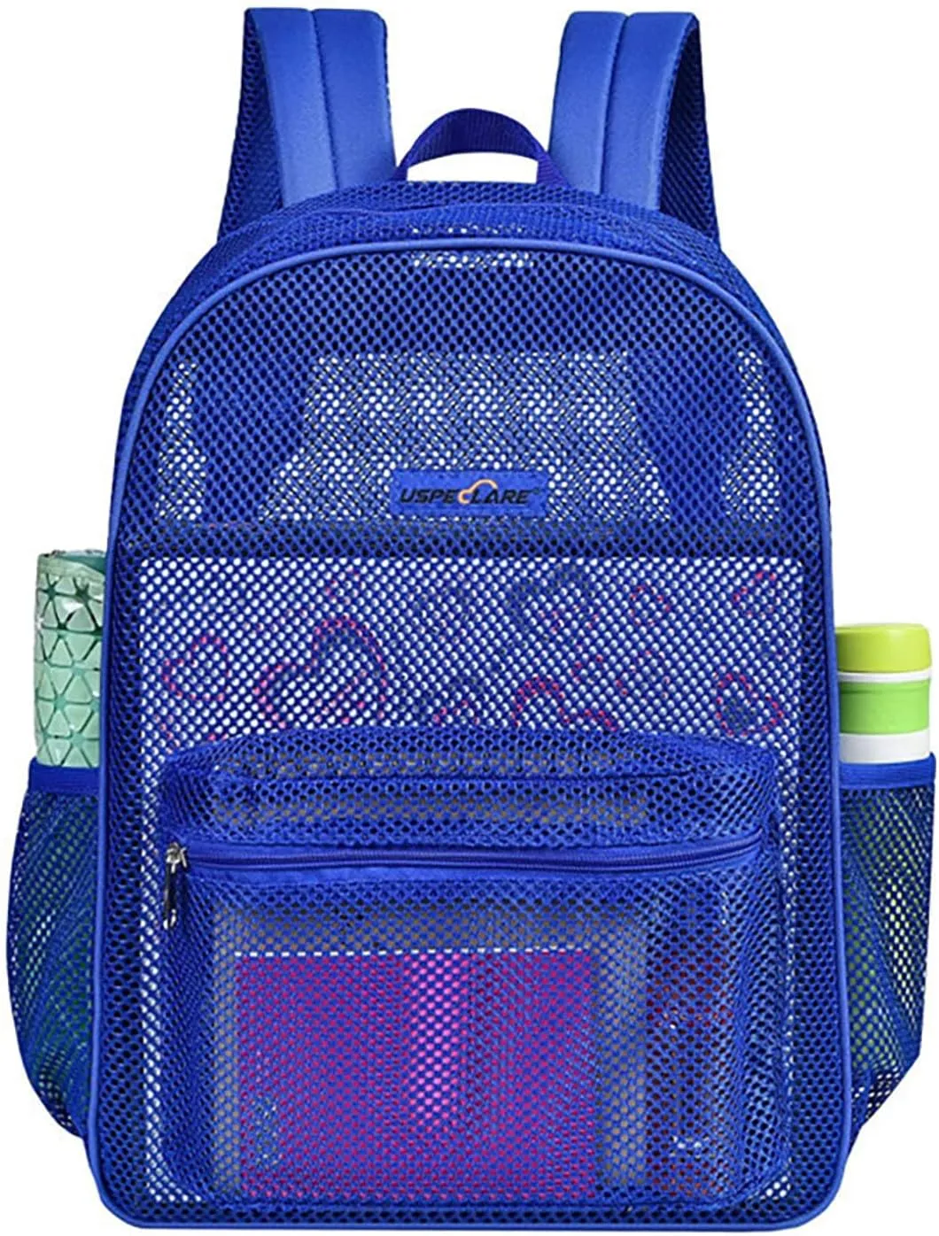 Waterproof Durable 16 Inch Mesh Backpack Transparent College Commuting Outdoor Sports Beach Swim Bag (Blue)