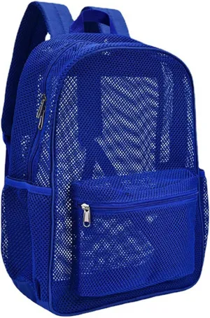 Waterproof Durable 16 Inch Mesh Backpack Transparent College Commuting Outdoor Sports Beach Swim Bag (Blue)