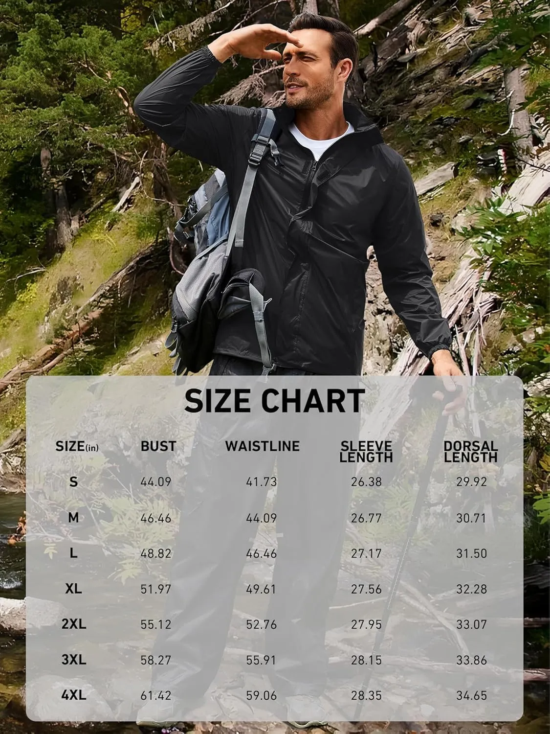 Waterproof Rain Jacket for Men, Lightweight Rain Gear, Packaged Golf Raincoat with Hood, Suitable for Travel, Fishing