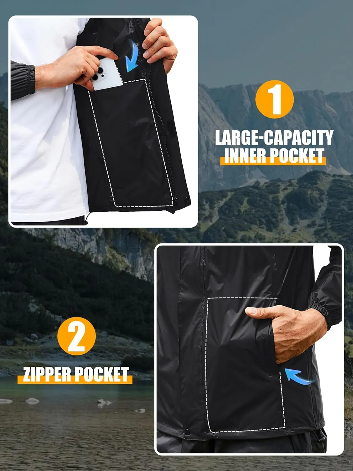Waterproof Rain Jacket for Men, Lightweight Rain Gear, Packaged Golf Raincoat with Hood, Suitable for Travel, Fishing