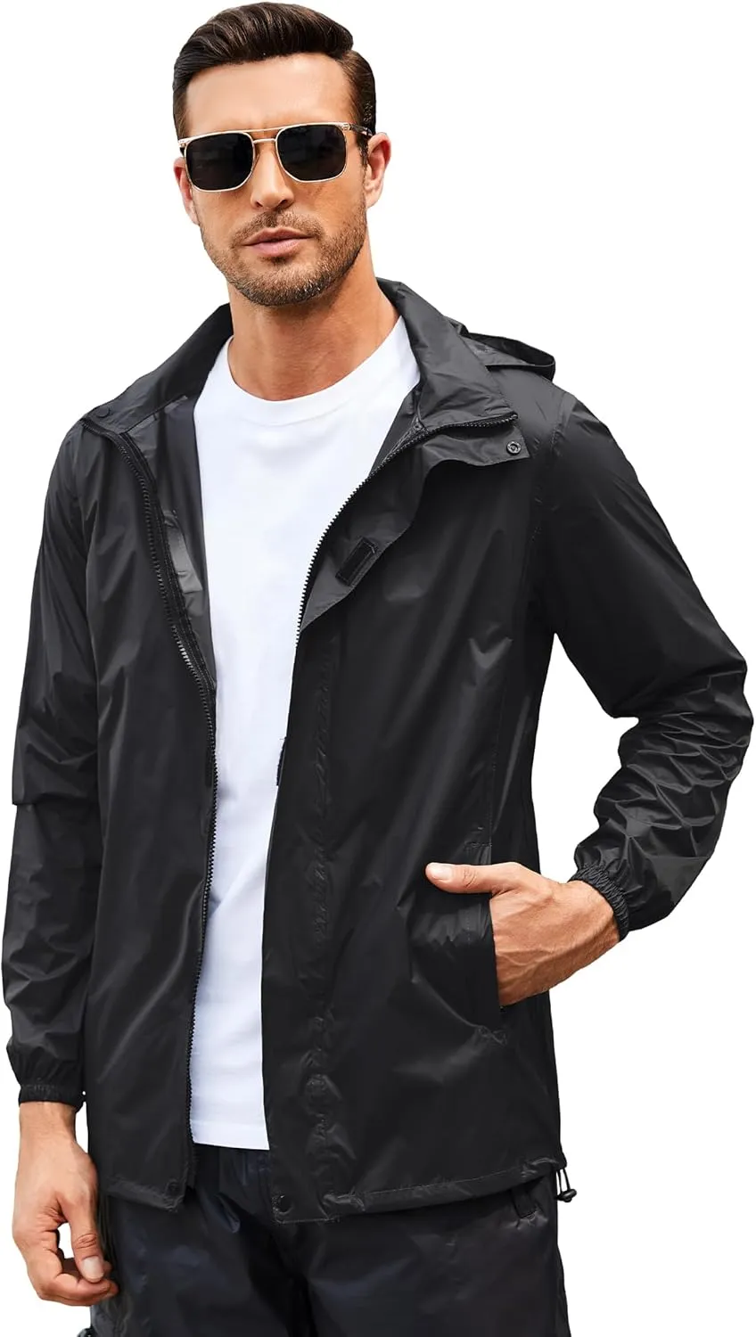 Waterproof Rain Jacket for Men, Lightweight Rain Gear, Packaged Golf Raincoat with Hood, Suitable for Travel, Fishing