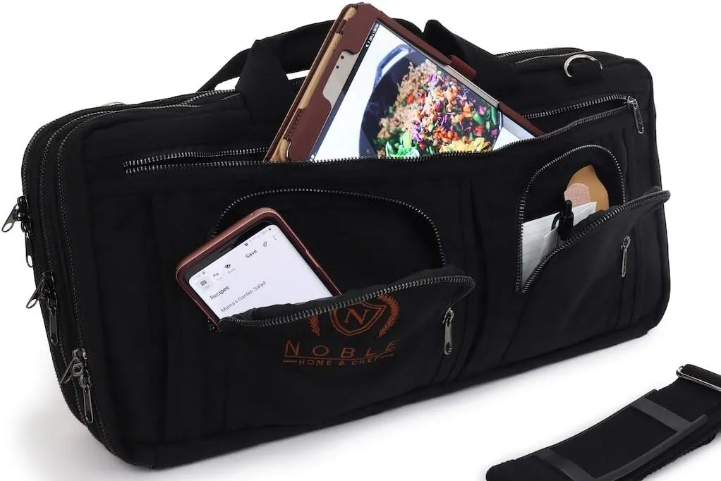 Waxed Canvas Chef Knife Bag Holds 19 Knives Plus Knife Steel Meat Cleaver and Large Storage Compartments! Our Most Durable Professional Line Knife Carrier Includes Custom Padlock! (Bag Only)