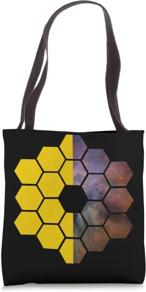 Webb Space Telescope Yellow Mirrors Nebula Split Screen JWST Tote Bag