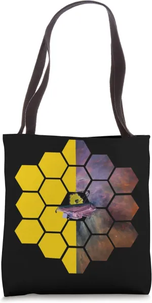 Webb Space Telescope Yellow Mirrors Nebula Split Screen JWST Tote Bag