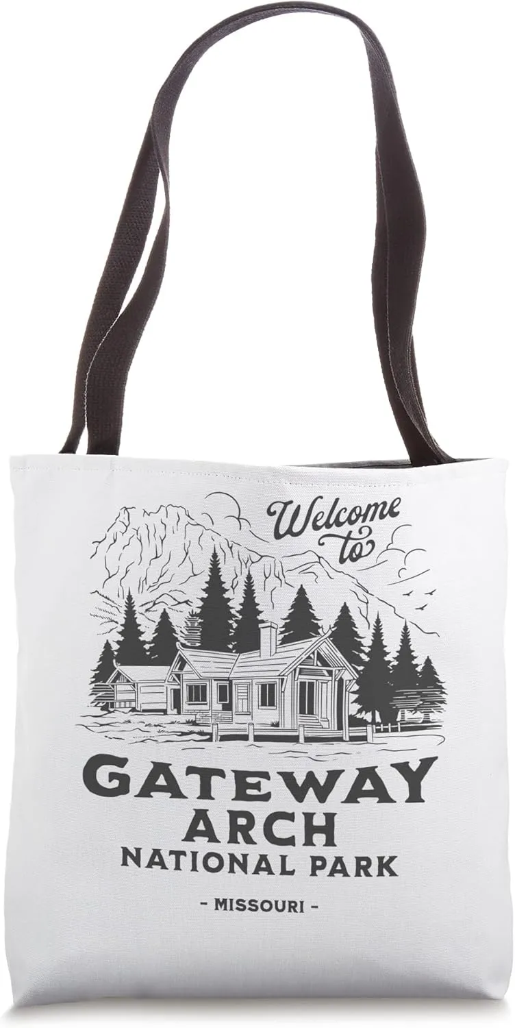 Welcome to Gateway Arch National Park Missouri Hiking Tote Bag
