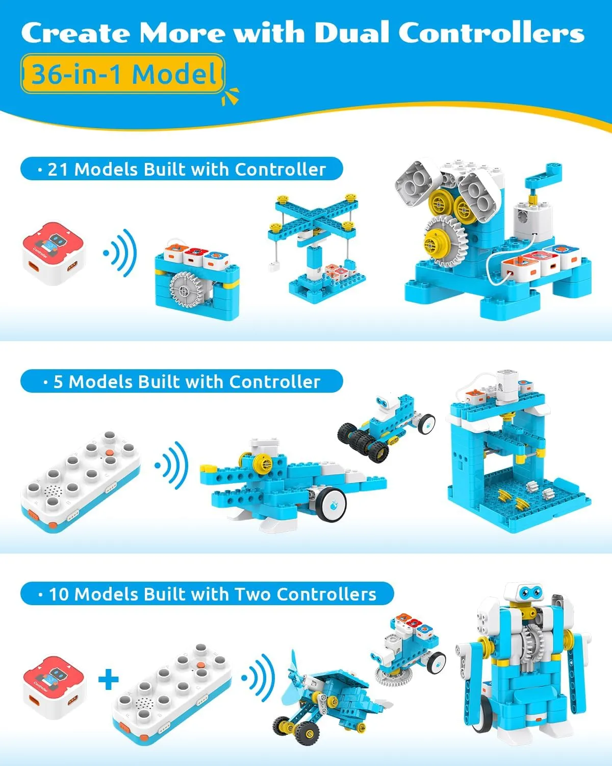 WhalesBot A7 36-in-1 Kids Coding & RC Robot Kit, 160  Piece Educational Building Set with Sensors & 2 Controllers & Motors, Interactive Storytelling & Play Cards, Toy Gift for Boys & Girls Ages 3-8